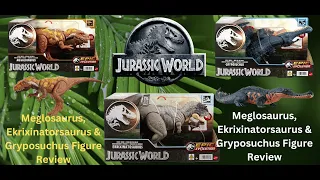 Jurassic World Epic Evolution Meglosaurus, Ekrixinatorsaurus & Gryposuchus Figure Review.