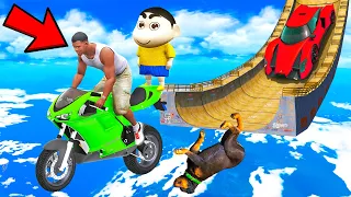 SHINCHAN AND FRANKLIN TRIED THE IMPOSSIBLE MEGA RAMP BIKE JUMP CHALLENGE GTA 5