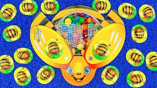 Satisfying ASMR l Yummy Skittles Candy in Colourful Sweet Bee with Magic Slime Grid Balls Cutting