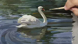 "Лебедь-спортсмен". Живопись маслом. Пластика и динамика в композиции / "Swan-athlete". Oil painting
