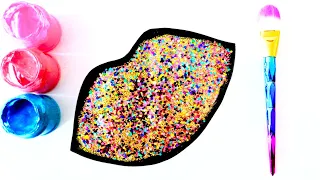 Glitter Colorful Toy Lips I Glitter lips with Makeup Brush I Drawing and Coloring for Kids I Learn