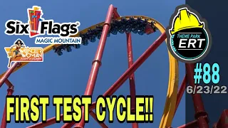 SIX FLAGS MAGIC MOUNTAIN WONDER WOMAN CONSTRUCTION UPDATE #88 6/23/22 [FIRST TEST CYCLE!!]