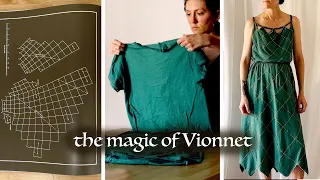 I made a harlequin patterned Vionnet gown (with 158 pieces) out of old t-shirts.