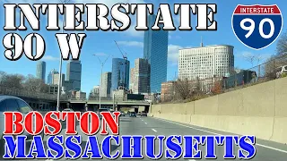 I-90 West - Massachusetts Turnpike - Boston - Massachusetts - 4K Highway Drive