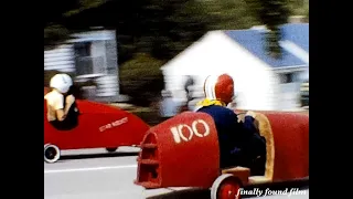 Vintage 1960s homemade wooden race car racing derby neighborhood street 8mm home movie clip