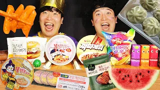 ASMR MUKBANG | Convenience Store Kimchi Ramen Dumplings spicy noodles Watermelon Kimbap HUBA