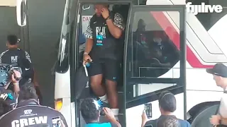 The Fiji Water Flying Fijians arrive at Churchill Park for their PNC opener against Tonga.