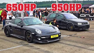 950HP VW GOLF 4 R32 Turbo vs Porsche 997 Turbo vs Porsche 991 ES800 LCE vs Porsche Taycan Turbo S