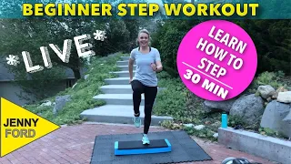 Learn How to Step with Jenny Ford | Step Aerobics | Live Sweaty Cardio At-Home Workout for Beginners