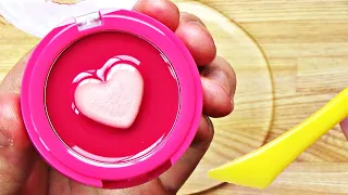 Slime Coloring with Makeup! Mixing Cute Heart Lip Gloss & High Heel Makeup Set Into Clear Slime!