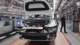 Tesla model Y, build hyperlapse  - Tesla Giga Berlin hits 5k builds/week