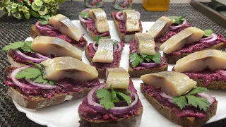 Закуска из сельди и свеклы. Вкусные бутерброды. Appetizer of herring and beetroot