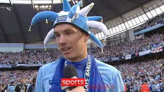 Edin Dzeko after winning his first Premier League title with Manchester City