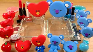 BT21 RED vs BLUE w CLAY★Mixing Makeup Eyeshadow Glitter into SLIME★ASMR★Satisfying Slime Video#077