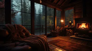 Lonely House With Heavy Rain And Crackling Fireplace In The Forest | Rain Ambience ASMR