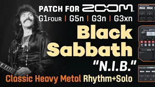 Black Sabbath, Tony Iommi “N.I.B.” Rhythm+Solo guitar tone patch preset settings Zoom G1Four/G5n/G3n