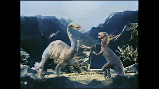 The Lost World (1925) Colorized - Brontosaurus vs. Allosaurus | DeOldify