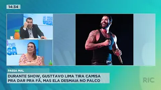 Durante show, Gusttavo Lima tira camisa pra dar pra fã, mas ela desmaia no palco