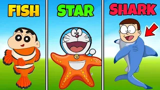 Shinchan And Nobita Play Noob Vs Pro Vs Hacker In King Shark RUN 3D 🤣🤣 | Funny Game |