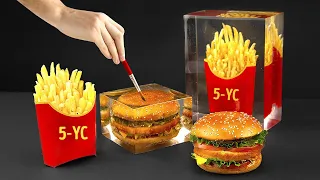 What Will Happen if You Put a Burger and Fries in Epoxy? 🍔🍟 DIY Epoxy Resin Art & Dioramas