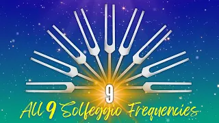 9 HOURS Tuning Forks 😴 All 9 Solfeggio Frequencies - Tuning Fork Pure Tone