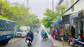 Heavy Rain Walk Vietnam - Walking In A Rainstorm Umbrella & City Sounds at Typhoon Coming