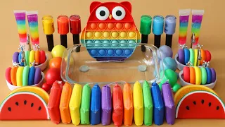 Mixing”Rainbow Owl” Eyeshadow and Makeup,parts,glitter Into Slime!Satisfying Slime Video!★ASMR★