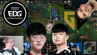 LS + Fudge React To Crazy Mid Jungle 2v2!! TP Escape? GEN vs EDG!!!