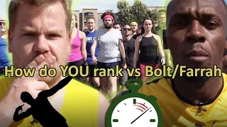 How to Rank Yourself vs Bolt / Farrah (100m Race: Usain Bolt vs James Corden)