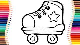 How to Draw Glitter Roller Skates For Kids And Toddlers