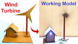 How to make working model of a wind turbine from cardboard school science project | DIY pandit