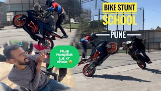 BIKE STUNT SCHOOL PUNE | ye kya hua MAYUR ke sath 😳|SAGARMORE VLOGS