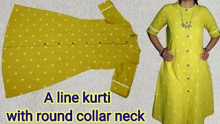 A line kurti cutting and stitching । Round collar neck kurti cutting and stitching