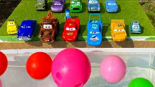 Disney Pixar Cars Fall Into The Water Lightning McQueen, Sally, Fillmore, Sarge, Mater, Sheriff.