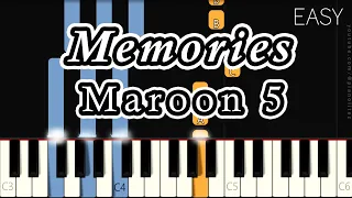 Memories – Maroon 5 | EASY PIANO TUTORIAL | SLOW VERSION | MELODY AND CHORD