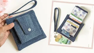 DIY Simple Denim Cash Purse With Built-in Card Wallet Out of Old Jeans | Tutorial | Upcycle Craft