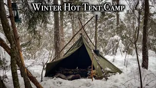 Winter Hot Tent Camping / Lavvu, LK-35, Tent Stove Cooking, ASMR