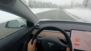 Snow POV Drive | 2021 Tesla Model 3 Long Range