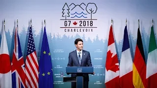 PM Trudeau delivers remarks and answers questions at the end of the G7 Summit in Charlevoix, Quebec