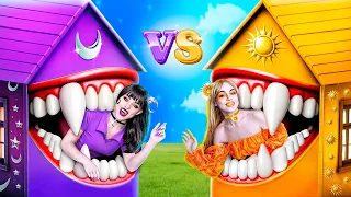 Day Girl and Night Girl Became Vampires! One Colored House Challenge!