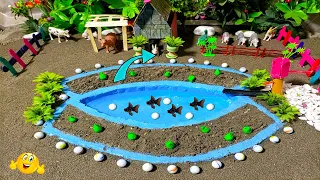 Top DIY MINI FARM Diorama With Cow  Shed  Round Gourd Pool Water Supply with Pump For Animals # 09
