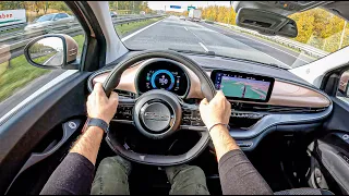 NEW  Fiat 500e 3+1 TOP SPEED, 0-100 [37 kW 118HP] | POV Test Drive #950 Joe Black