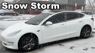 Tesla Model 3 in Snow Storm
