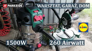 Odkurzacz Parkside PWD 30 B1 1500W, dodatkowe narzędzia 2200W,  260 Airwatt, warsztat, garaż, dom