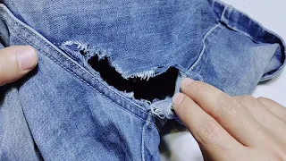How to sew a hole on jeans between the legs / repair jeans