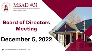 MSAD #51 School Board Meeting, December 5, 2022