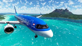 Landing At Bora Bora (French Polynesia) - A320 - MSFS - Ultra Settings - 4K