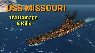 USS Missouri, carrying the team with 1M damage and 6 kills. Battle of warships.