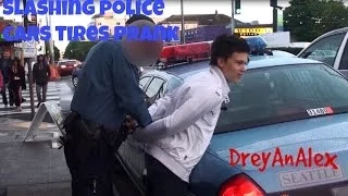 Slashing Police Cars Tires PRANK! :DreyAnAlex