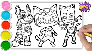 Coloring PJ Masks Catboy - Coloring Paw Patrol Chase & Coloring Superkitties Ginny